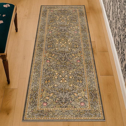 Non Slip 2x5 Gold Brown Bathroom Runner Rug - Small Runner Rugs, Washable Kitchen Floor Mat, Bedroom, Laundry Room, Hallway Runner - Vintage Oriental Décor