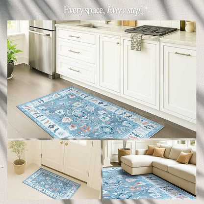 Fame Rugs Teal Modern Oushak Rug 5x7, Washable Vintage Turkish Colorful Oriental Antique Inspired Area Rugs, Luxury Living Room Bedroom (995T, 5' x 7')