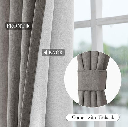 Macochico 52" Wx108 L 100% Blackout Curtains Extra Long Thermal Insulated Chenille Curtains for Living Room Bedroom Auditorium Home Theater Stone Grey Grommet Curtains with Tieback Classic 1 Panel