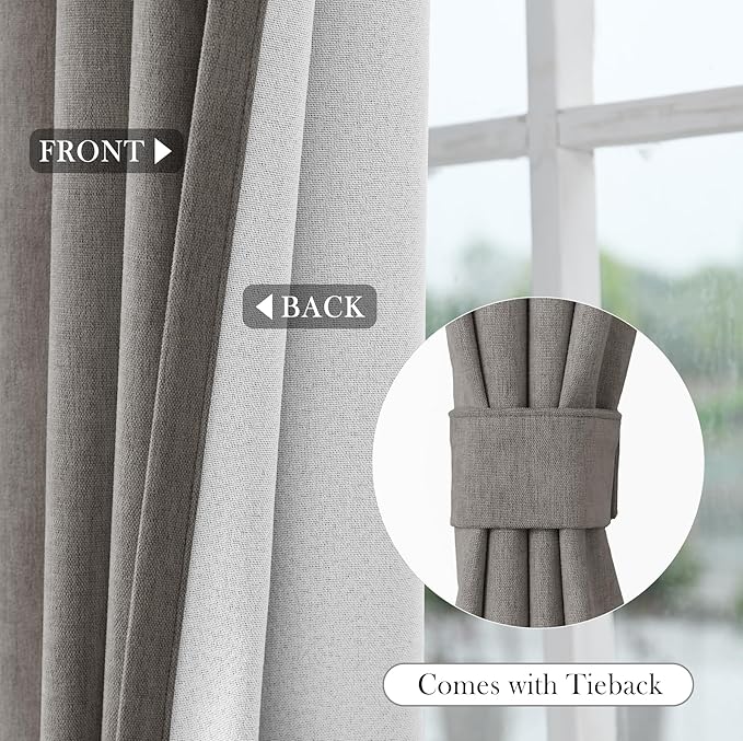 Macochico 100" Wx84 L Stone Grey Full Blackout Curtains for Sliding Door, Thermal Insulated Drapery for Living Room Bedroom Windows Patio Door, Modern Chenille Grommet Curtains with Tieback 1 Panel