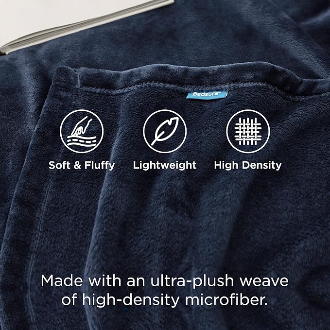 Bedsure GentleSoft Navy Fleece Blankets Queen Size - Bed Blanket Blue Soft Lightweight Plush Fuzzy Cozy Luxury Microfiber, 90x90 inches