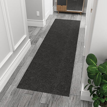 Ottomanson 2' x 9' Hallway Runner with Scraper Pile Extra Durable Non-Slip Rug Mat for Indoor & Outdoor Use - Ideal for Kitchen, Entryway, Patio & Garage - High-Traffic Carpet, Black