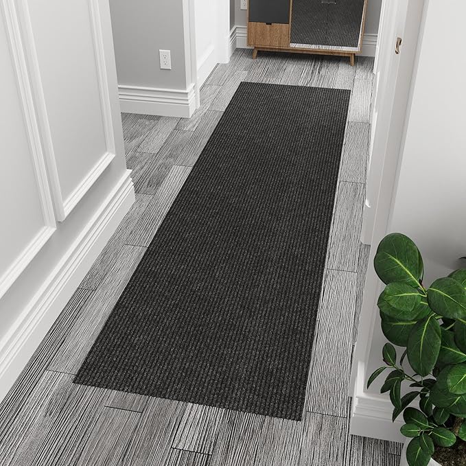 Ottomanson Non Slip Rug with Scraper Pile Durable for Indoor and Outdoor Use - Old Series, 2'7" x 5' (Area Rug), Black