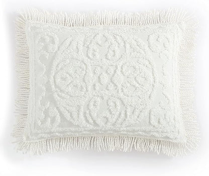 Beatrice Home Fashions Medallion Chenille Bedspread, Standard Sham, Ivory