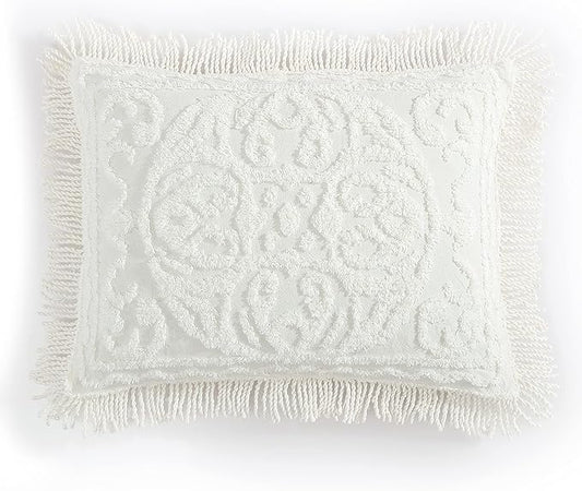 Beatrice Home Fashions Medallion Chenille Bedspread, Standard Sham, Ivory
