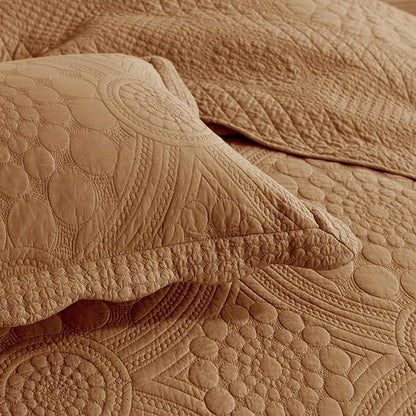 MarCielo 3-Piece 100% Cotton Oversized Bedspread Lightweight Quilt Coverlet Embroidery Farmhouse Bedding Set (Tf Dusty Orange, Oversized Queen (100"x106"))