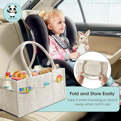 HIPHOP PANDA 2-Pack Diaper Caddy Organizer - Nursery Storage Bin & Car Organizer for Diapers, Wipes, and Baby Essentials - Dual-Color Solid Set (Pink/Oatmeal), Large Size
