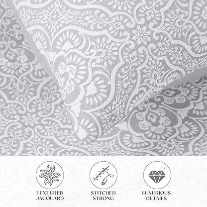 Superior 3 Piece Bedspread Set, Home Bed Decor, Decorative Bed Spread, 2 Pillow Shams, Medium Weight Blanket, Floral Matelasse Coverlet, Bedding Essentials, Enzy Collection, Full, Silver