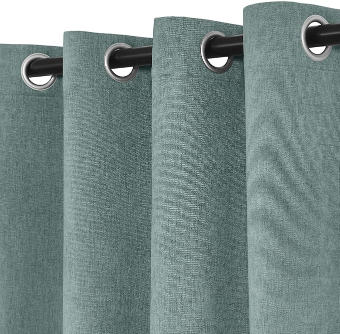 Macochico 100% Blackout Chenille Curtains 96 Inches Long for Hotel Nursery Noise Reducing Thermal Curtains for Bedroom Living Room Grommet Teal Curtains with Tieback 52" Wx96 L Classic 1 Panel