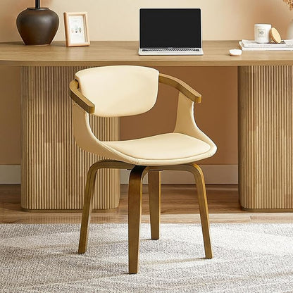 Art Leon Swivel Desk Chair - Mid Century Modern Office Chair, Faux Leather Upholstered Swivel Accent Chair for Small Spaces Living Room Bedroom, Cream