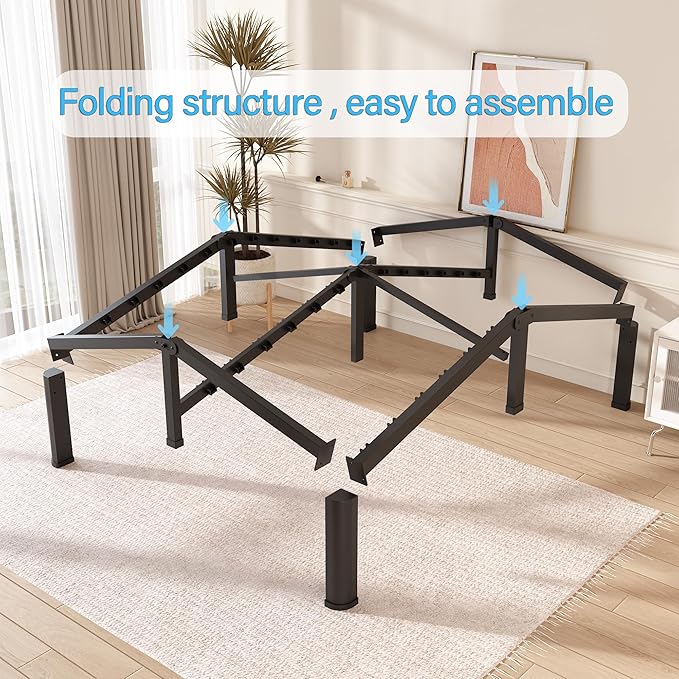 FUIOBYVV 12 Inch Full Bed Frame with Round Corner Edge Legs 3500 lbs Metal Heavy Duty Steel Slats Support No Box Spring Needed Platform Noise Free Easy Assembly