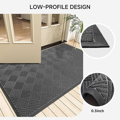 Front Door Mat, Heavy Duty Indoor Outdoor Doormat, 48" x 24" Low Profile Outdoor Mats for Home Entrance, Stain and Fade Resistant Welcome Mat Ideal for High Traffic Area, Diamond Grey