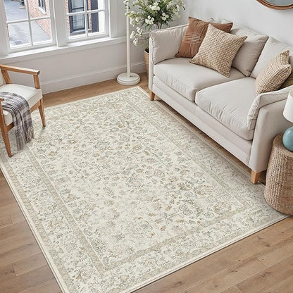 3x5 Taupe Area Rug Non Slip Vintage Office Entryway Rug Distressed Machine Washable Kitchen Carpet Traditional Retro Floral Accent Throw Door Mat for Bedroom Bathroom Dining Living Room