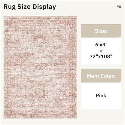 6x9 Area Rug for Living Room Washable Non-Slip Modern Rugs for Bedroom Dining Room Ultra-Thin Indoor Pink Rug