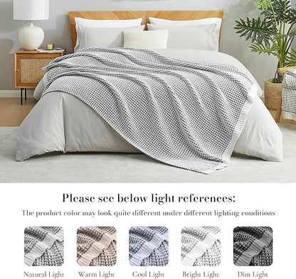 Amélie Home Waffle Chenille Throw Blanket for Couch, Pineapple Stitch Knit Soft Cozy Knit Blanket Decorative Throw for Sofa, Chair, 50"x60", Grey&Ivory