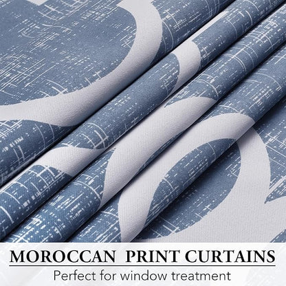 Beauoop 100% Blackout Curtains 84 Inches Long 2 Panels for Bedroom Living Room Blue Moroccan Geo Room Darkening Thermal Insulated Soundproof Grommet Top Window Treatments Drapes, 50x84 Set of 2