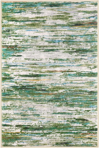 2x3 Modern Abstract Rug for Entryway, Green Grey Multi Super Soft Small Washable Area Rug, Non-Slip Kitchen Rugs, Low-Pile Mat for Bedside, Foyer, Indoor Door Mat
