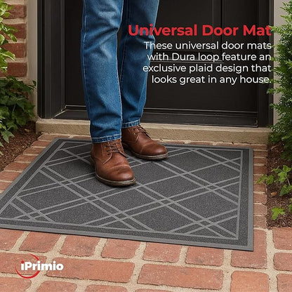 SlipToGrip Universal Door Mat, Plaid Design - Grey, 42 x 5 - No Slip, Durable and Washable, Outdoor and Indoor Floor Welcome Mat Entry - Front Door, Dust Absorbent, 2pk