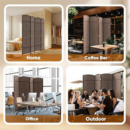 JOSTYLE Room Divider 4 Panel Portable Room Divider Panel Wall, 6ft Tall Divider for Room Separation, Folding Privacy Screen Panel, Freestanding Partition Screen, Chestnut Brown