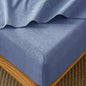 MooMee Fitted Bottom Sheet Only 100% Washed Cotton Linen Like Textured Breathable Durable Soft Comfy Deep Pocket Fits Mattress up to 17" (Blue, Twin)