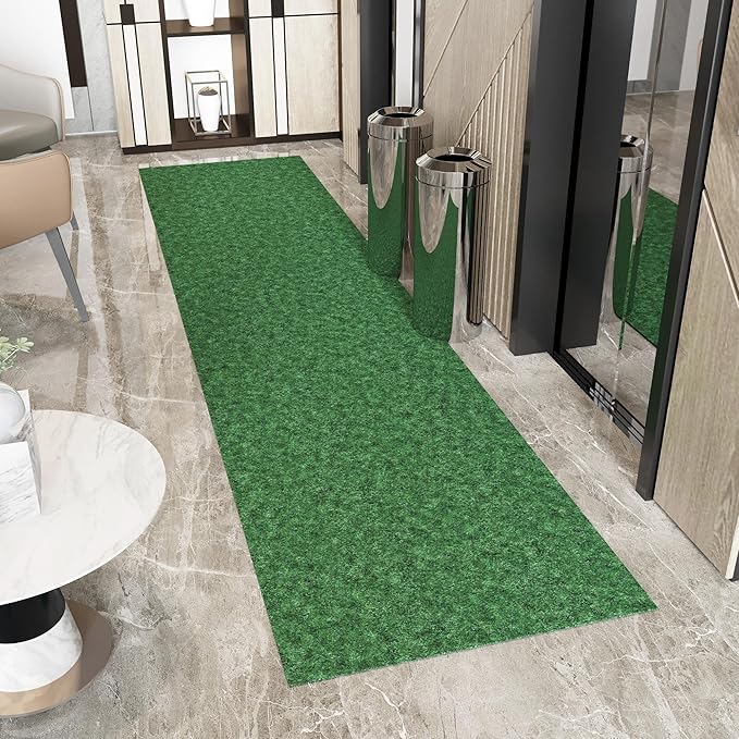 Ottomanson 2'7" x 11' Hallway Runner with Scraper Pile - Extra Durable Non-Slip Rug Mat for Indoor & Outdoor Use - Ideal for Kitchen, Entryway & Garage - High-Traffic Carpet, Green