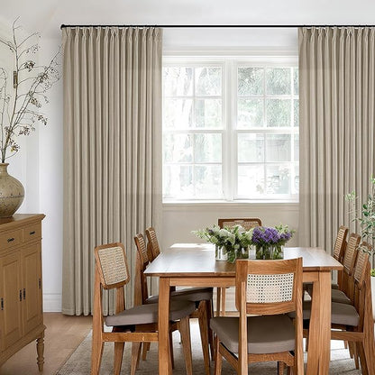 Extra Long Pinch Pleated Linen 108 Inch Curtains 2 Panels Set for Living Room Bedroom Farmhouse Tan Brown Cotton Flax Back Tab Memory Shape Pinch Pleat Ceiling Floor Window Curtains 9 FT Grey Beige