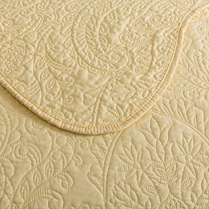 HoneiLife Queen Size Quilt Sets - 3 Piece Queen Quilt Bedding Set Microfiber Quilt Set Lightweight Bedspreads Reversible Coverlets Retro Bed Cover Floral Bedding Set All Season Quilts-Yellow