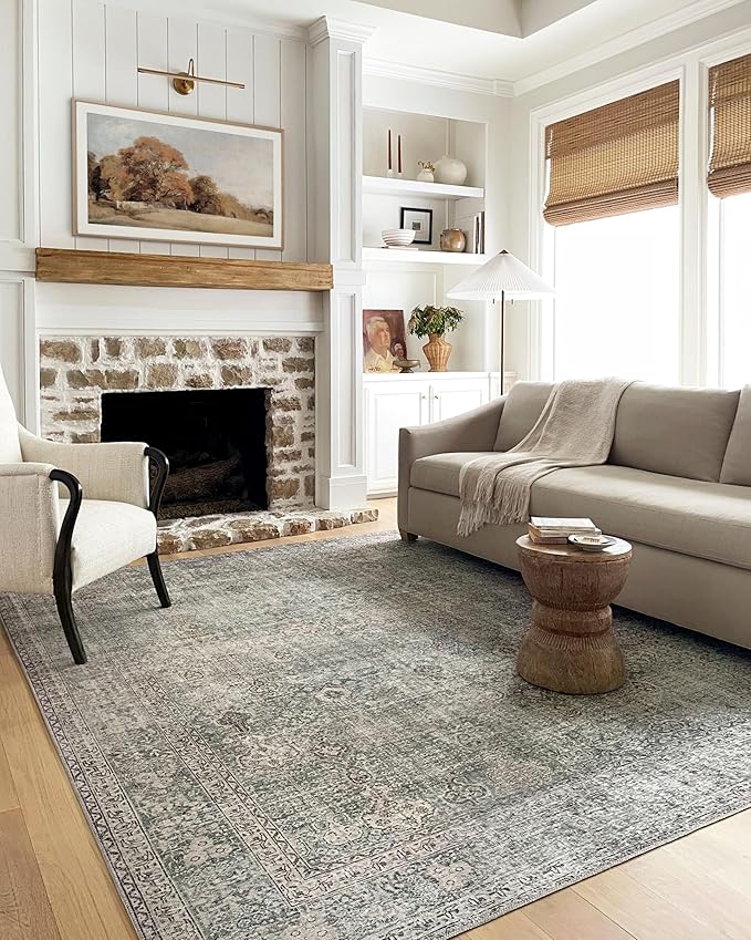 Loloi Chris Loves Julia Jules Collection JUL-08 Emerald/Antique Ivory 7'-6'' x 9'-6'', .13" Pile Height, Area Rug