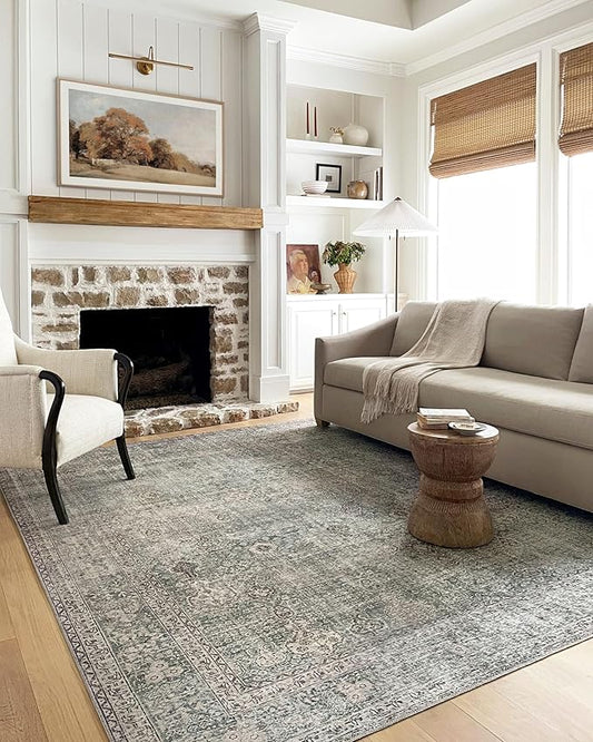 Loloi Chris Loves Julia Jules Collection JUL-08 Emerald/Antique Ivory 9'-6'' x 14', .13" Pile Height, Area Rug
