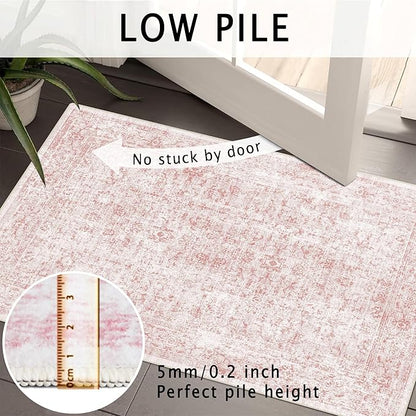 6x9 Area Rug, Ultra-Soft Washable Rug for Living Room, Dinner Room, Bedroom, Non-Slip Vintage Floral Rug, Indoor Carpet Large Area Rug, Pink