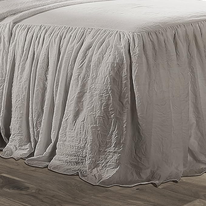 Lush Decor Ruffle Skirt Bedspread Set - 3-Piece Luxurious Farmhouse Bedding - Elegant Ruffle Detail - Timeless Style - Soft Lightweight Sheets - California King, Grey