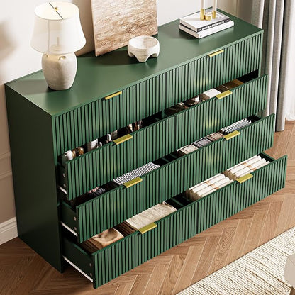 Green Dresser for Bedroom, 8 Drawer Double Dresser, Modern Chest of Drawers for Bedroom, Living Room, Entryway and Closet, 55" L x 15.7" D x 37.4" H