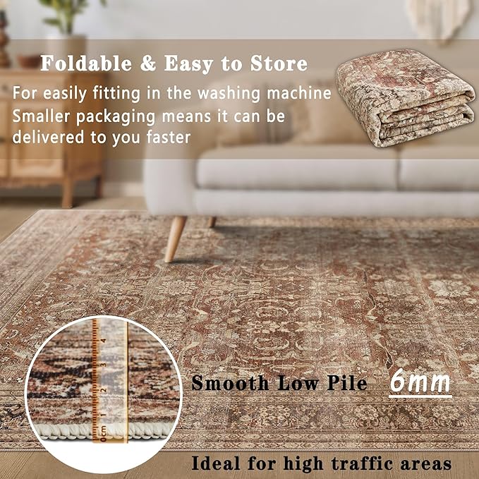 vivorug Runner Rug 2'x8' Vintage Washable Non-Slip Runners for Hallways Kitchen Entryway Laundry Room Carpet Hallway Runner Brown