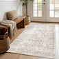 FMFUNCTEX 3x5 Washable Area Rug Beige Vintage Neutral Non Slip Low Pile Traditional Retro Indoor Carpet for Entryway Entrance Soft Floral Throw Rug Living Room Bedroom Kitchen Dining Office Laundry
