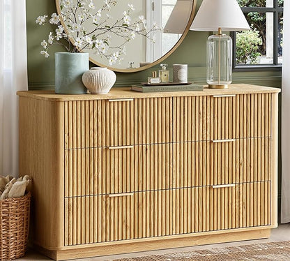 win2win 6 Drawer Dresser, Modern Dresser with Storage, 47" Wide Fluted Chest of Drawers with Faux Marble Top, Dressers TV Stand, Minimalist Drawers Organizer for Bedroom, Living Room, Hallway, Oak