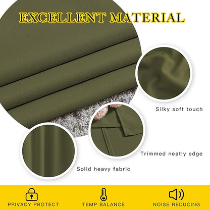 NICETOWN Bedroom Room Darkening Curtains 95 inch Length - Triple Weave Energy Saving Thermal Insulated Solid Grommet Room Darkening Draperies for Patio/Hall (1 Pair, 80 inches Wide, Olive)