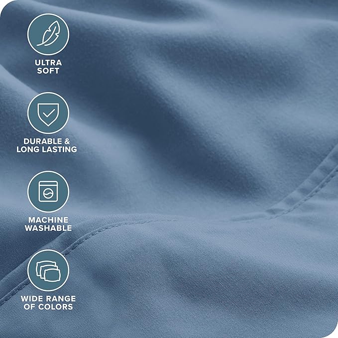 Bare Home Hotel Luxury Split King Sheet Set, Extra Soft, Deep Pockets, Easy Fit, Cooling & Breathable, Wrinkle, Fade, Stain Resistant, Includes 4 Pillowcases (Split King, Coronet Blue)