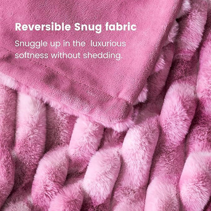 Cozy Bliss Faux Fur Throw Blanket for Couch, Cozy Warm Plush Striped Blanket for Sofa Bedroom Living Room, 50 * 60 Inches Tie-dye Pink