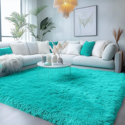PAGISOFE Soft Fluffy Teal Area Rugs for Bedroom Kids Room Living Room Rug Shag Furry Carpet for Boys Girls Room Modern Plush Decorative Nursery Rugs Solid Accent Floor Rugs Dorm 4' x 6', Blue