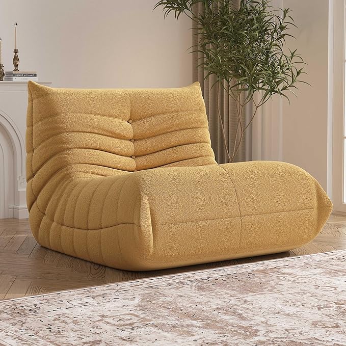 Bean Bag Chair, Memory Foam Bean Bag Sofa Large Bean Bag Chair for Adults, Bean Bag Chairs for Teens with High Density Comfortable Foam, Bean Bag for Living Room, Bedroom (Yellow)