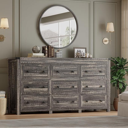 9-Drawer Dresser, Modern Wooden Storage Chest of Drawers, Dresser TV Stand, Wood Drawer Organizer with Metal Handles for Bedroom, Living Room, Hallway