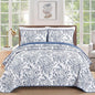 WONGS BEDDING Quilt Full Size, Blue Quilt Bedding Set with 2 Pillowcases, Botanical Quilt for Full Bed, Soft Microfiber Lightweight Coverlet Bedspread for All Season (78"×90", 3 Pieces)