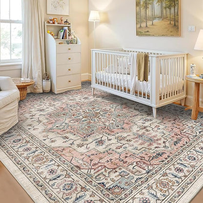 6x9 Area Rugs for Living Room Ultra-Soft Washable Rug Vintage Distressed Boho Area Rug, Non-Slip Retro Print Low Pile Stain Resistant Carpet for Bedroom Dining Room Kitchen Office