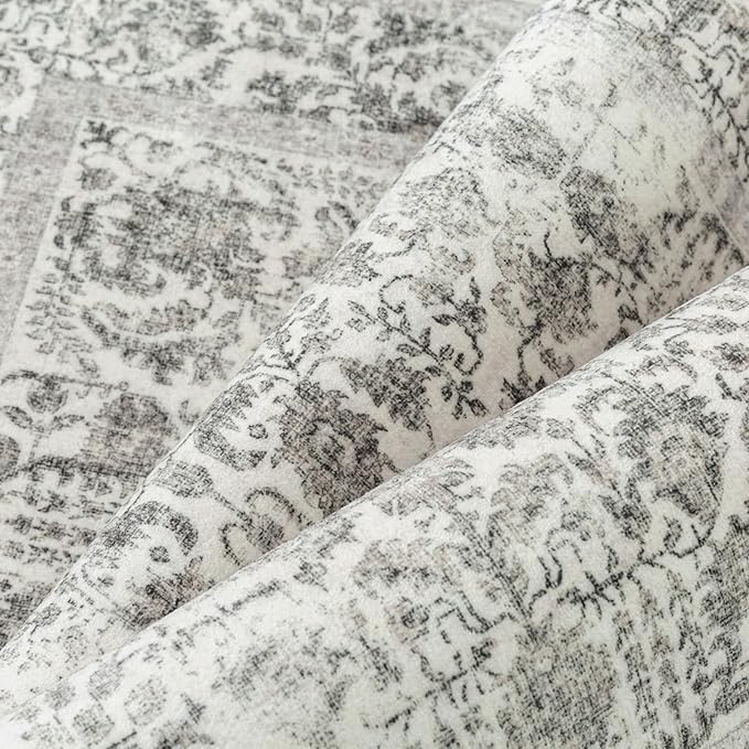 Black Runner Rug 2x5 Hallway Machine Washable Kitchen Vintage Distressed Non Slip Long Carpet Indoor Retro Floral Bedroom Accent Throw Rug for Bathroom Office Laundry Dining Room