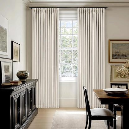 100 Inch Blackout Linen Curtains Pinch Pleated Back Tab Dual Layer Thermal Inslulated Room Darkening 100% Black Out Curtains 2 Panels for Sliding Glass Door Bedroom Living Cream Ivory Window Drapes