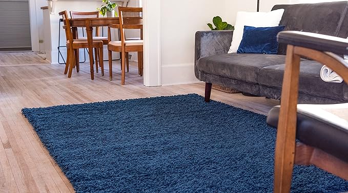 Unique Loom Solid Shag Collection Area Rug (5' 1" x 8' Rectangle, Sapphire Blue/ Navy Blue)