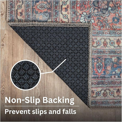 Bloom Rugs Washable Non-Slip 6' x 9' Rug - Multicolor Traditional Medallion Area Rug for Living Room, Bedroom, Dining Room, and Kitchen - Exact Size: 6' x 9'