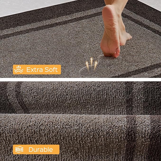 Kitchen Rugs 24" x 36", Non-Slip Machine Washable Kitchen Runner Rugs Floor Mats, Absorbent Comfort Standing Mats for Kitchen, Sink, Laundry and Hallway, Grayish Brown & Coffee