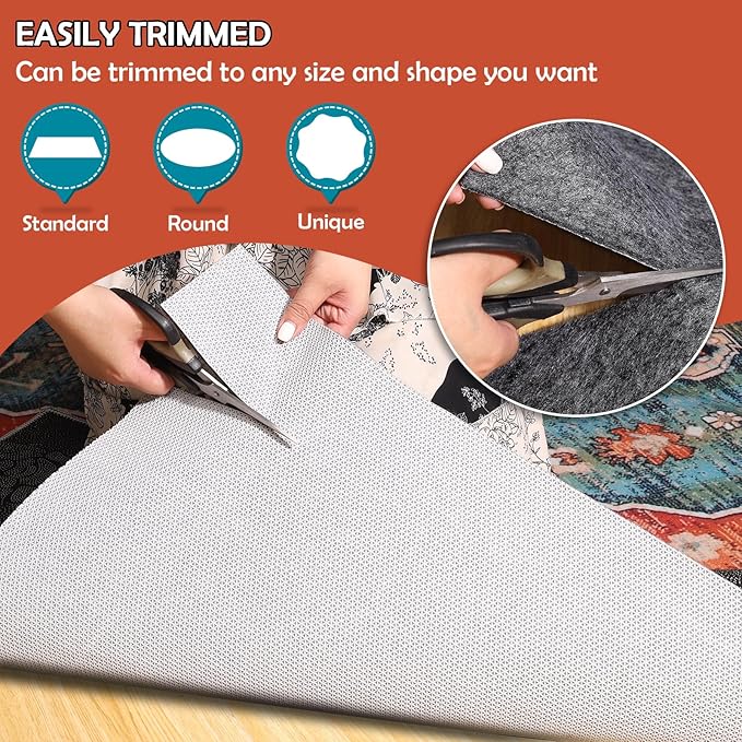 Waterproof Rug Pad, 8x10 Ft Under Area Rug Carpet Pad, Non Slip Rug Pads for All Floors and Hardwood Floors Finishes, Keep Carpets in Place Soft and Prevent Rug from Wrinkling or Buckling