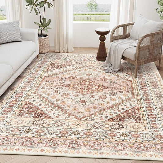 zesthome 5x7 Area Rugs - Ultra-Thin Washble Rug, Stain Resistant Anti Slip Backing Rugs for Living Room,Bedroom, Vintage Home Decor Area Rug